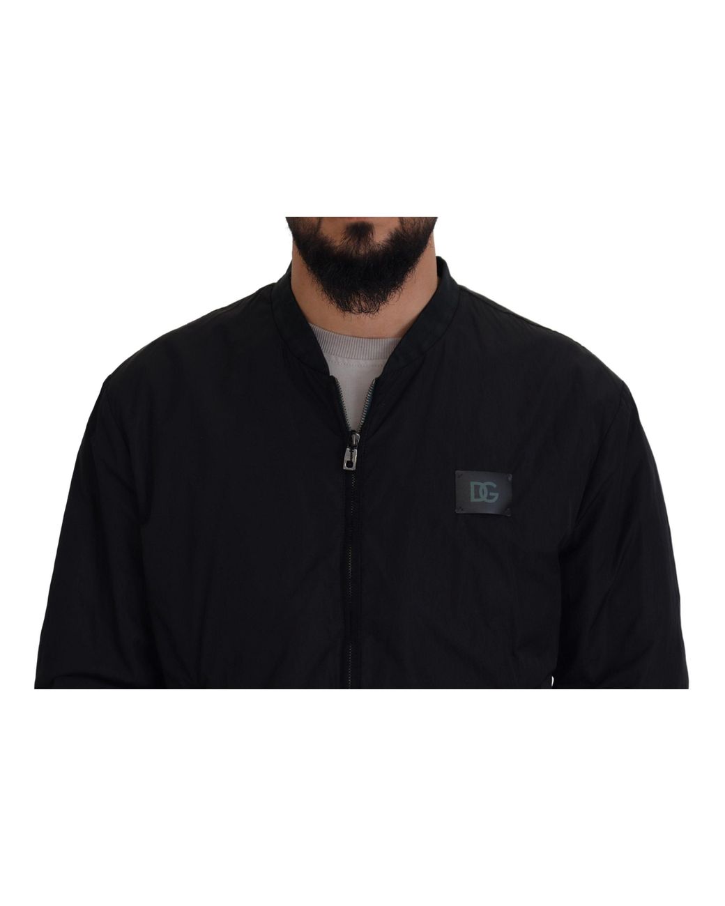 Dolce & Gabbana Blue Nylon Logo Bomber Zipper Jacket Clothing for men