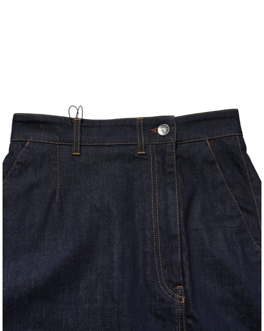 Dolce & Gabbana Blue Dark Cotton A-Line Denim Midi Skirt Co+03