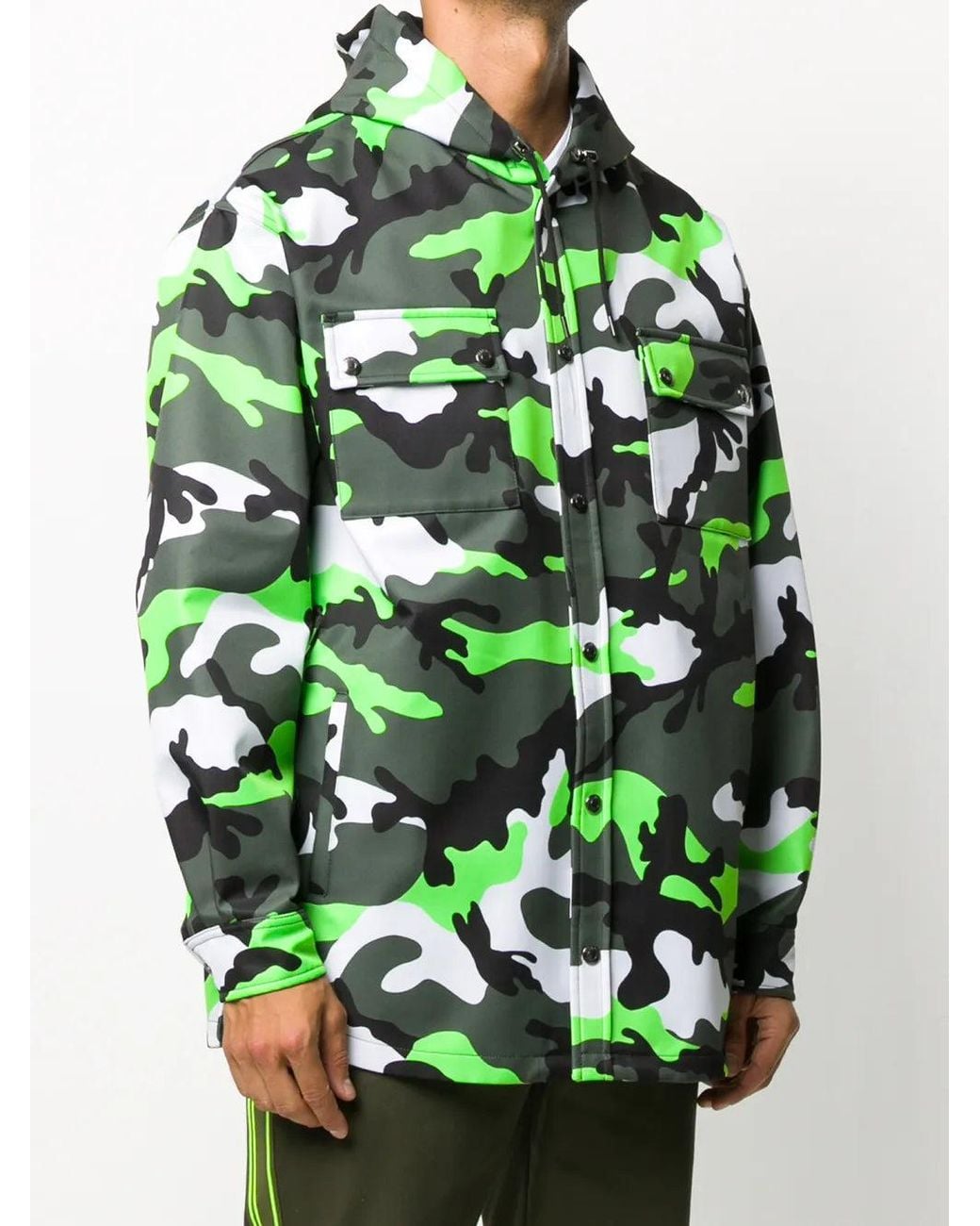 Valentino Green Camouflage Print Hooded Jacket Clothing for men
