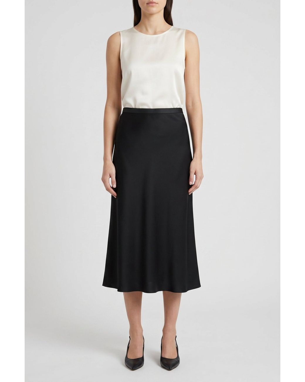 Brunello Cucinelli Black Silk Blend Midi Skirt