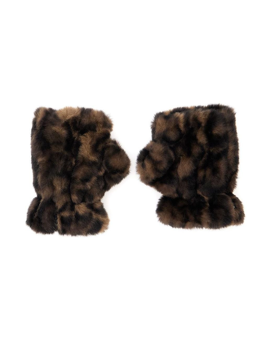 Apparis Black Fingerless Gloves Ariel Leopard Synthetic Fur Polyester Hat