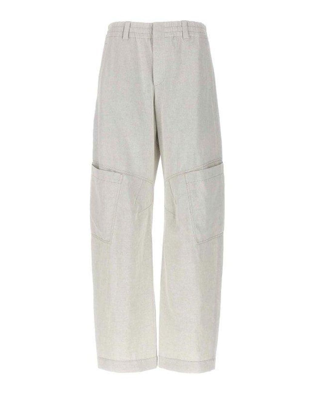 Brunello Cucinelli Gray Gesso Cotton Linen Wide Leg Trousers