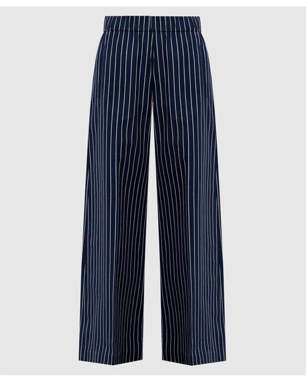 Brunello Cucinelli Blue Striped Wide Trousers