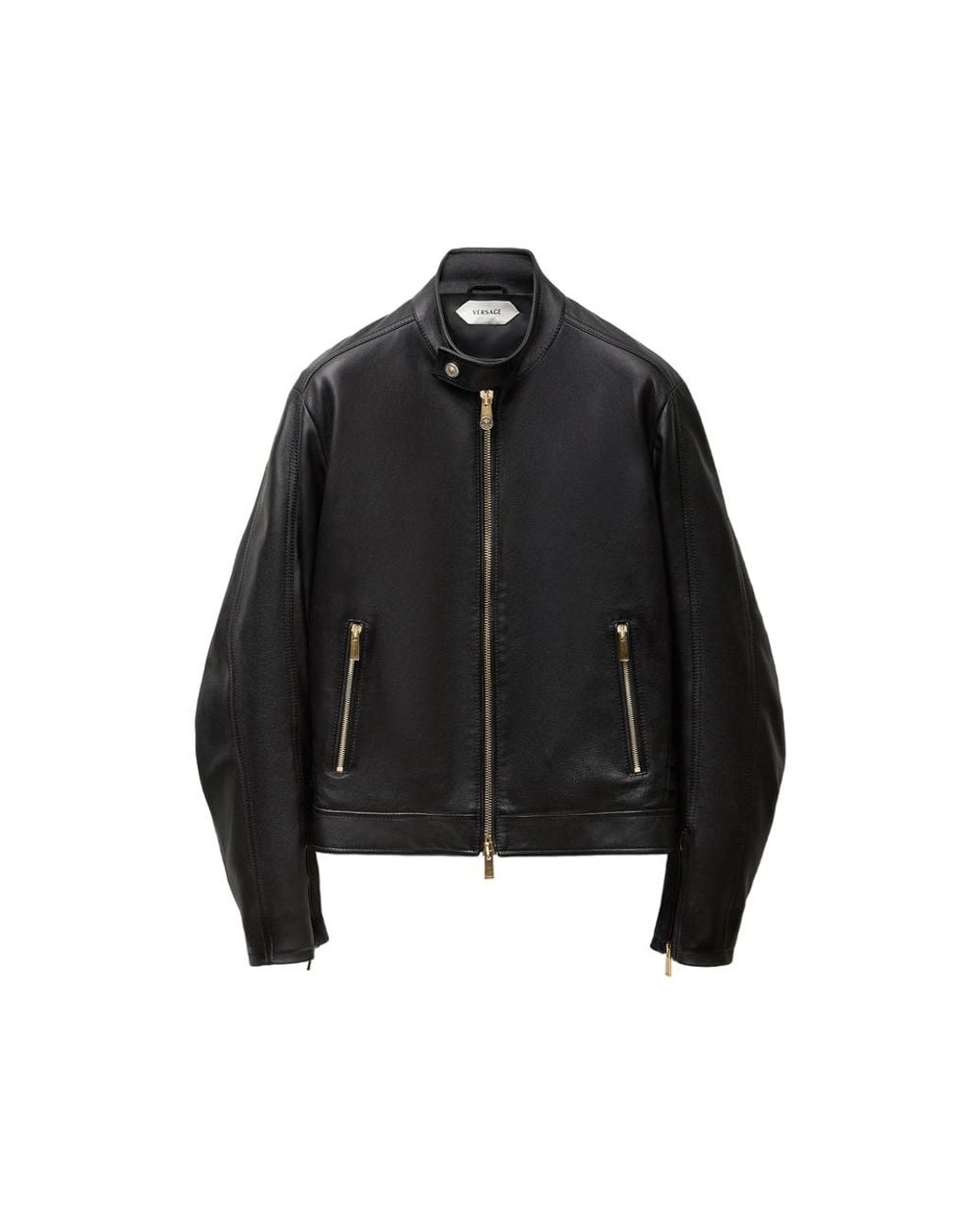 Versace Black Leather Jacket Calf for men