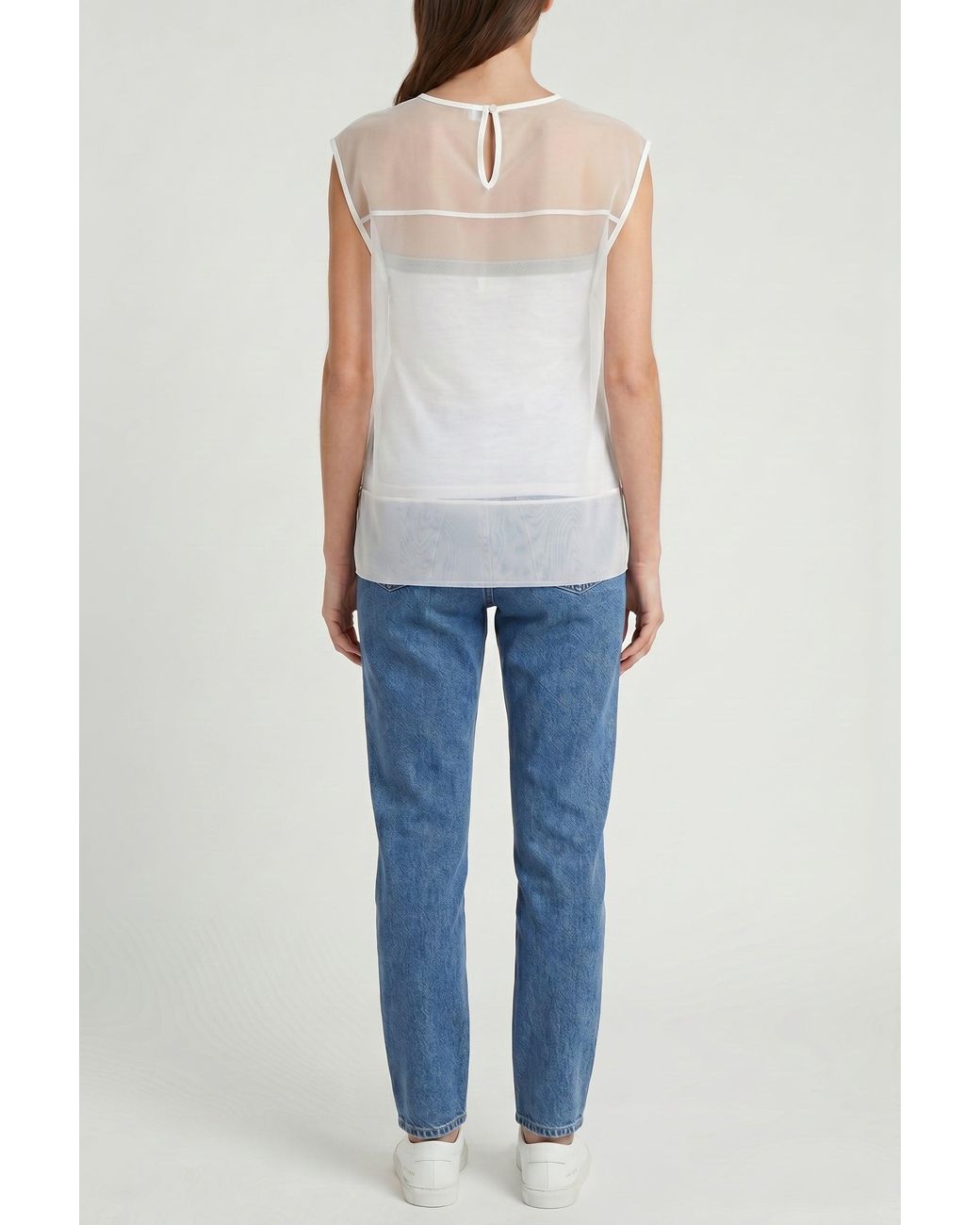 Brunello Cucinelli Blue Off Silk Sleeveless Shirt