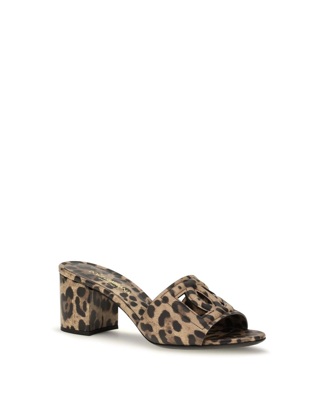 Dolce & Gabbana Metallic Leopard Print Leather Mules Sandal