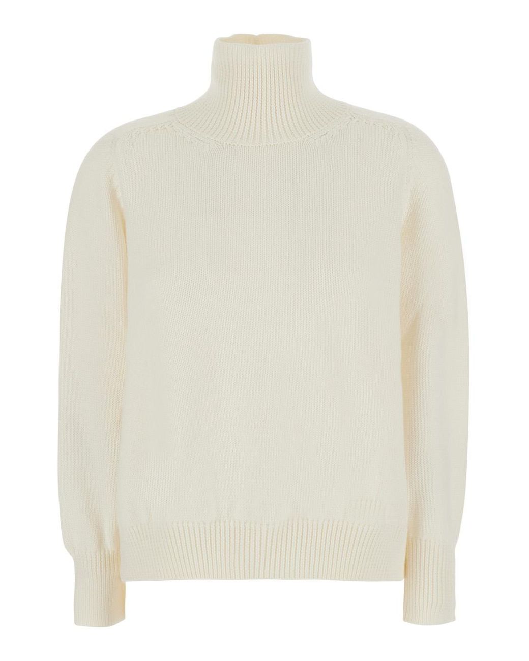 Fabiana Filippi White Sweater Ribbed Virgin Wool With High Collar Top