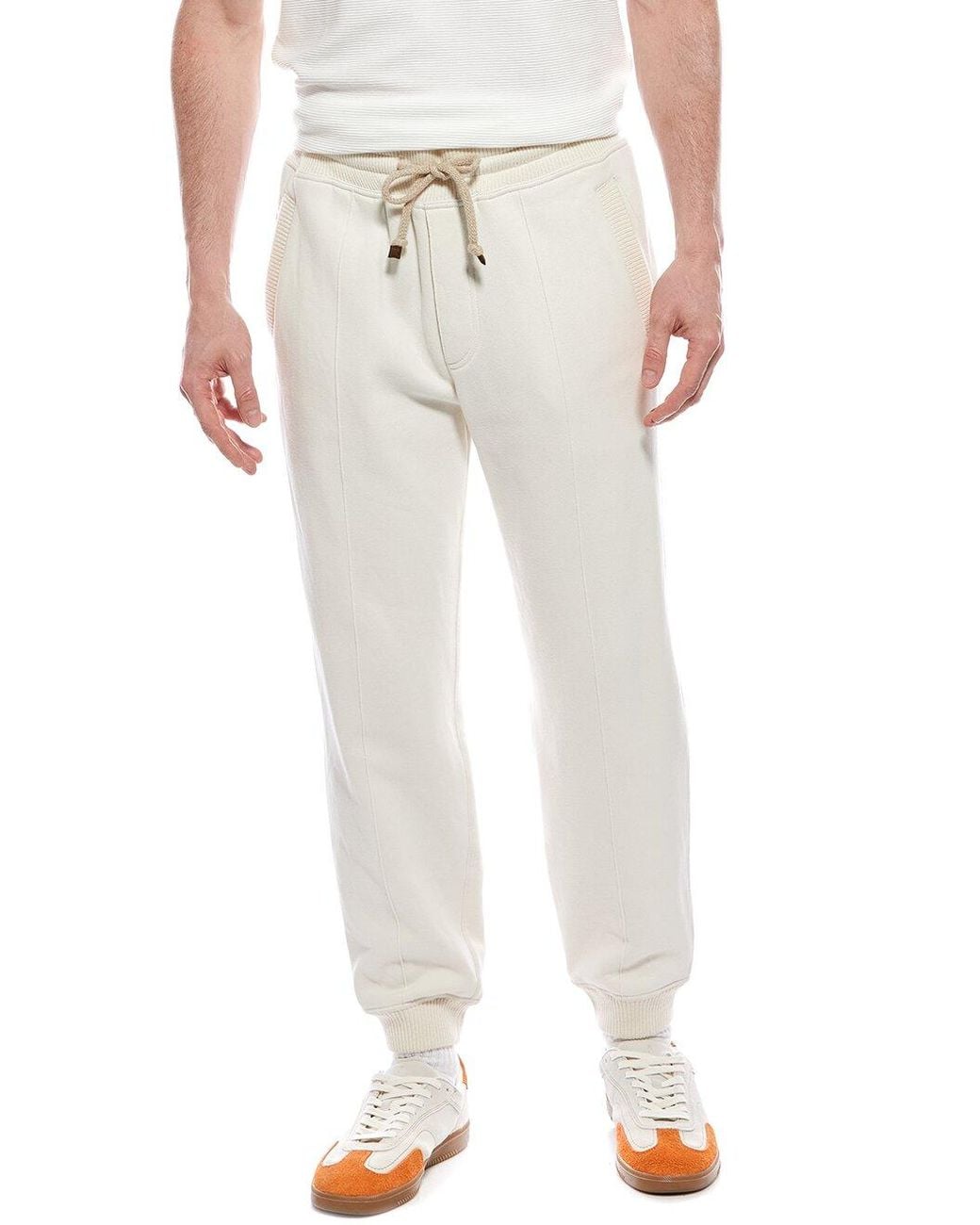 Brunello Cucinelli White Cream Cotton Jogger Trousers for men
