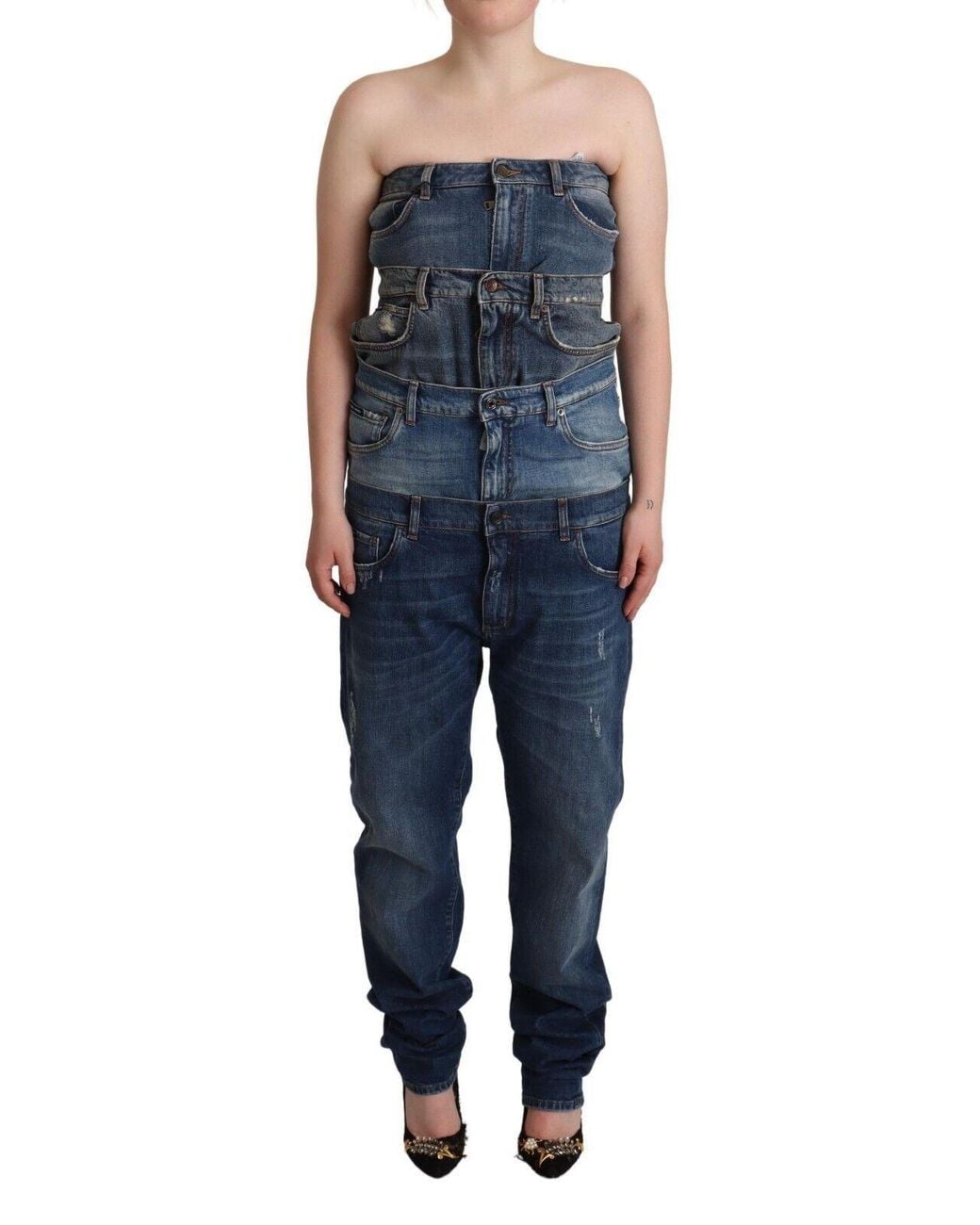 Dolce & Gabbana Blue Elegant Dark Denim Jumpsuit Dres