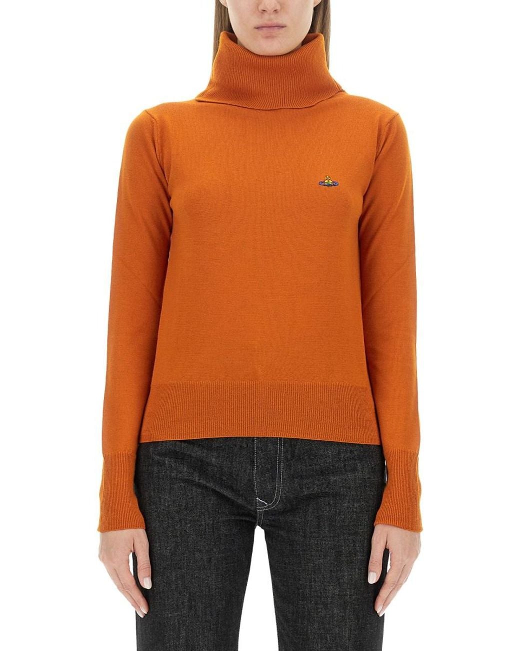 Vivienne Westwood Orange Turtleneck Jersey Virgin Wool Jumpers