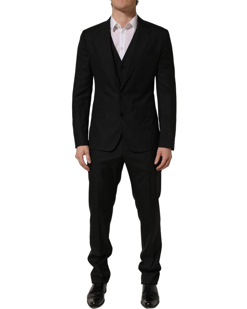 Dolce & Gabbana Black Stripes Slim Fit Formal 3 Piece Suit Virgin Wool Silk for men