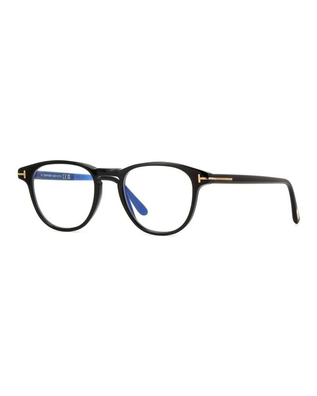 Tom Ford Black Eyeglasses Square Full Rim, Dark Havana Frame And Clear Light Block Lens Ft5899-B052 for men