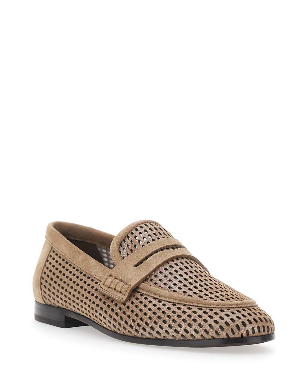 Brunello Cucinelli Brown Slip-On Loafers With Perforated Design