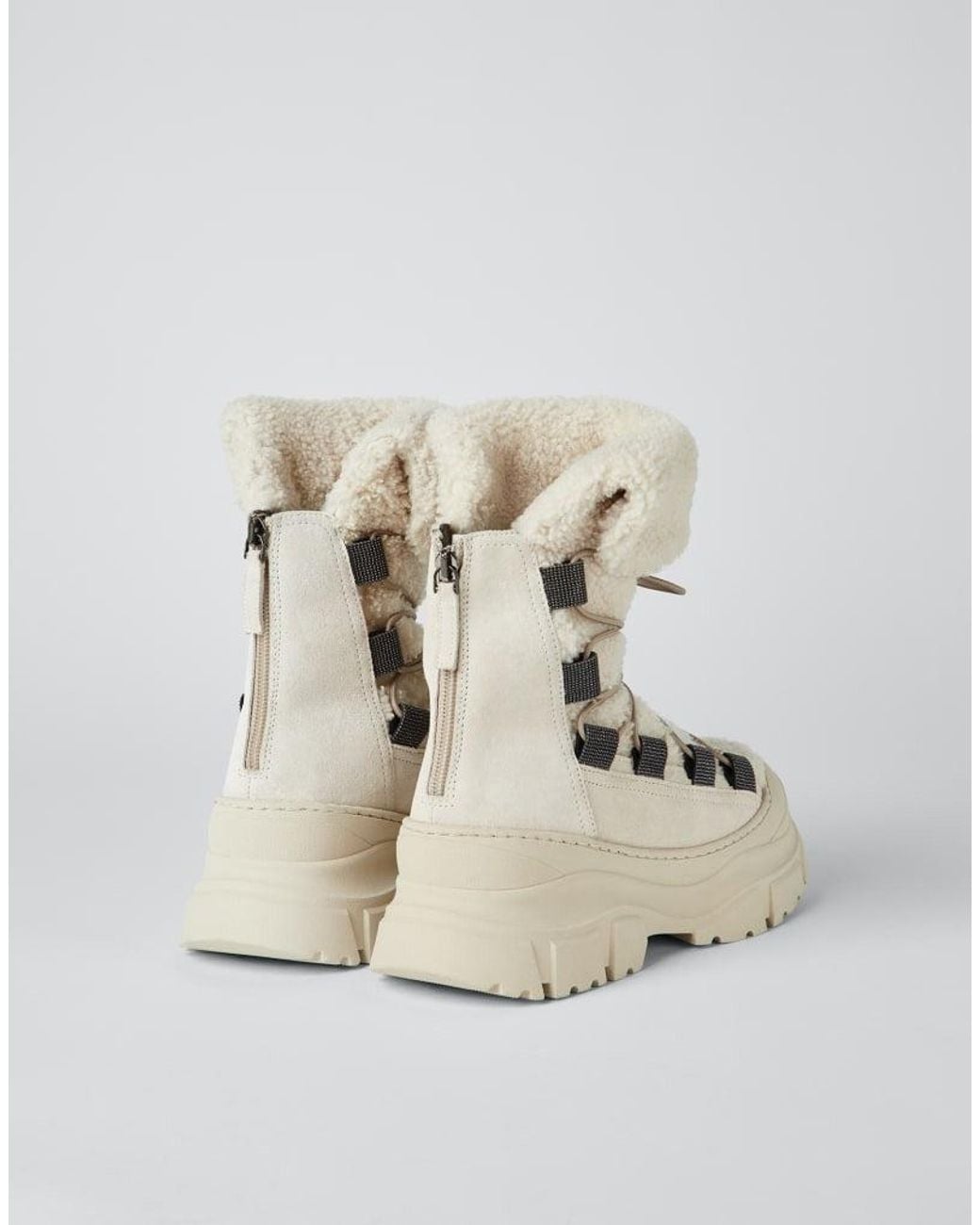 Brunello Cucinelli Natural Shearling Lace Up Boots
