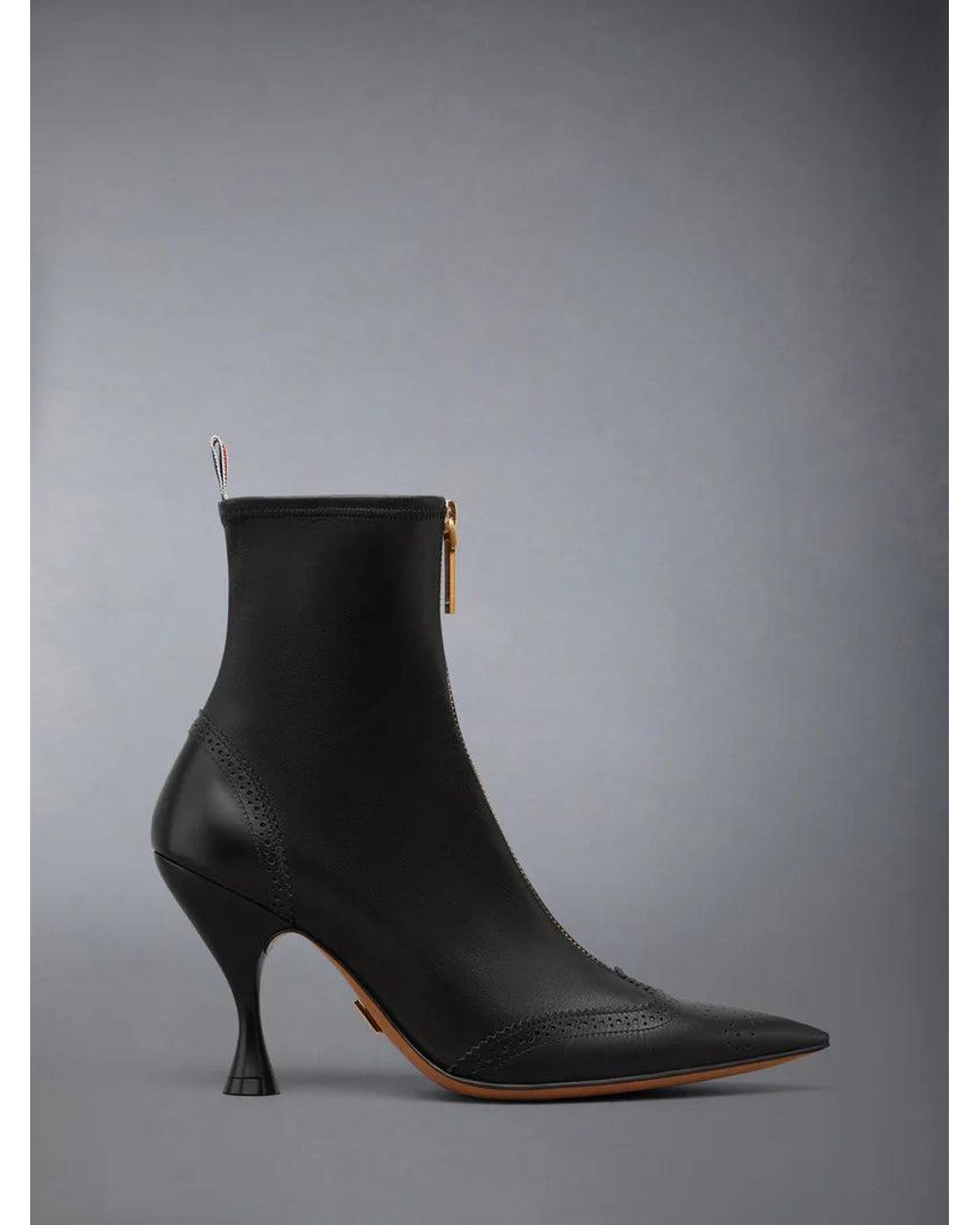 Thom Browne Black Bottine Wingtip À Talon Courbe Rond 90Mm En Veau Lisse Boot