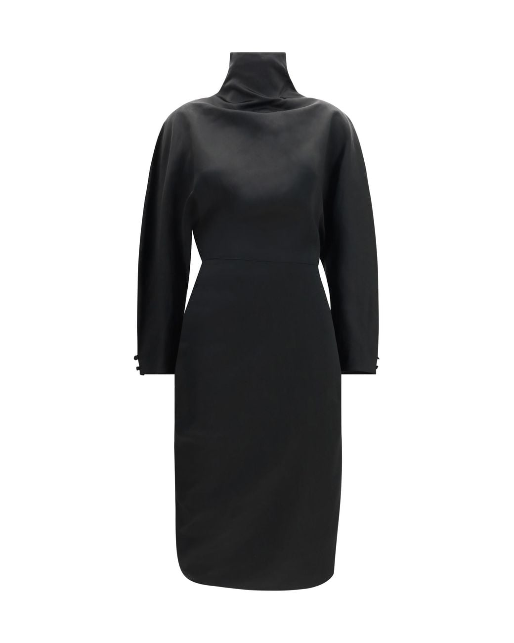 Khaite Black Harlin Draped Ramie-Blend Satin Dress Acetate; Ramie