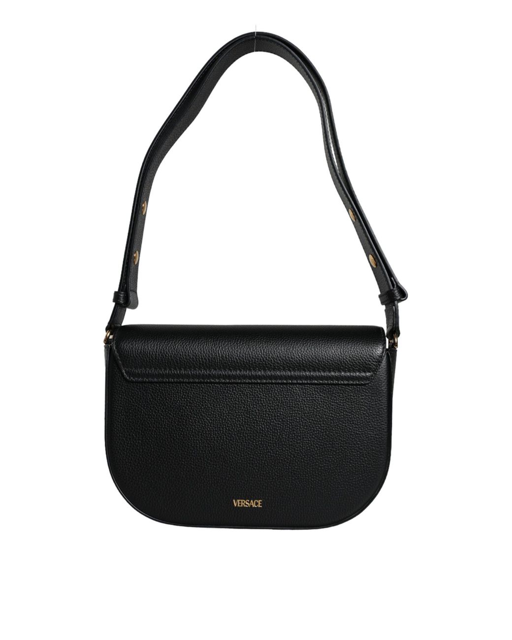 Versace Black Grainy Calf Leather Logo Crossbody Shoulder Bag