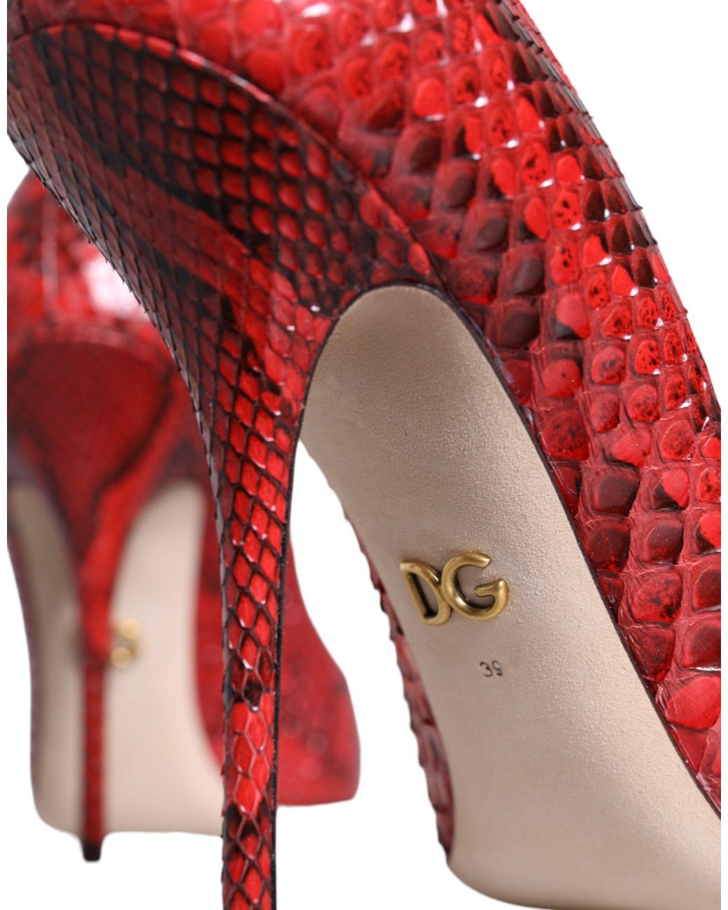 Dolce & Gabbana Red Leather Stiletto High Heels Pumps Shoes Python Calf