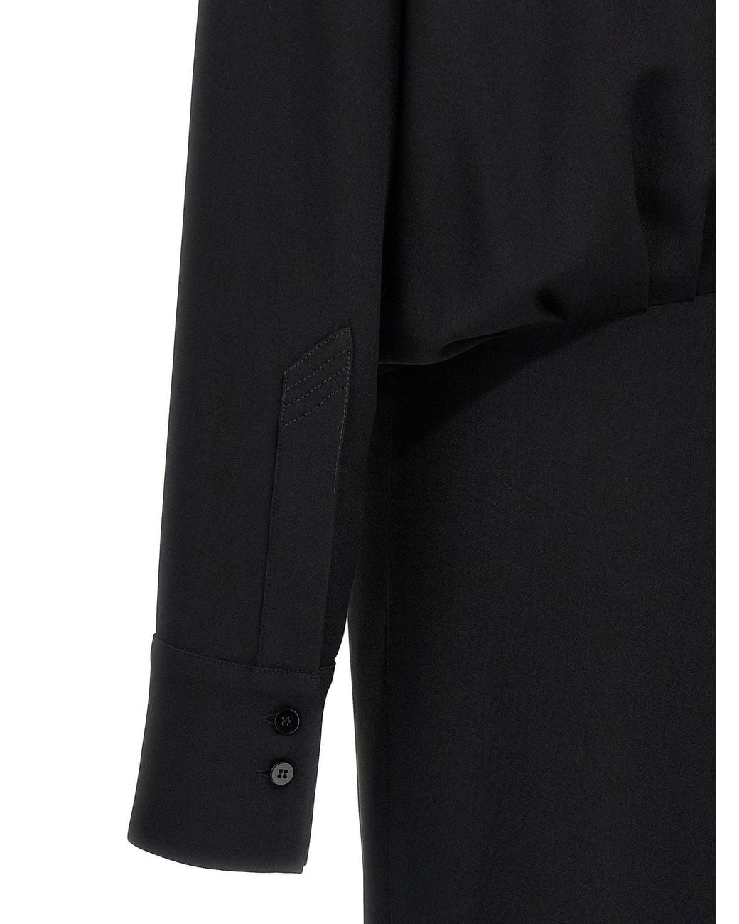 The Attico Black Cady Wrap With Satin Piping Wrap Dress