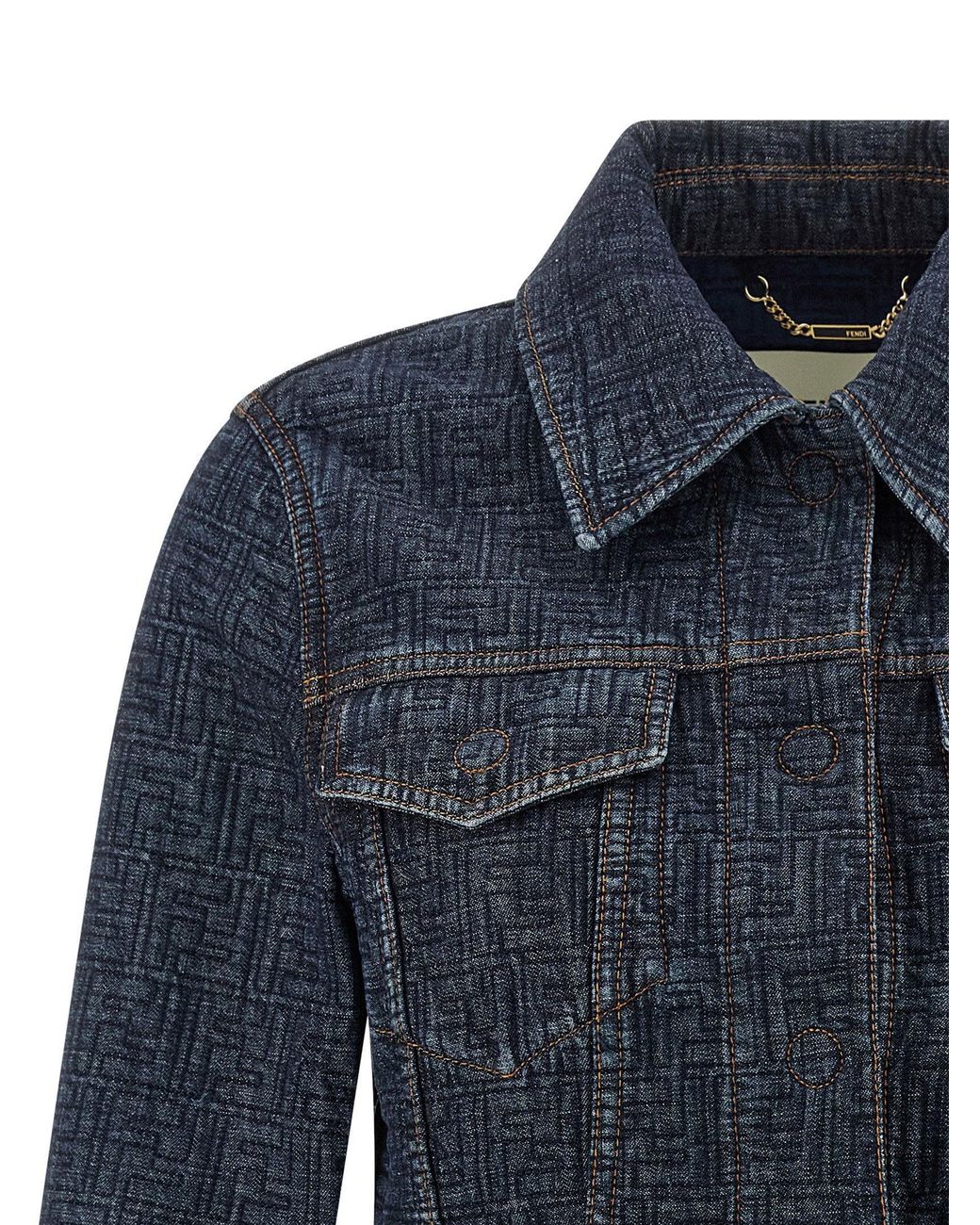Fendi Blue Padded Ff Jacquard Denim Bolero Jacket