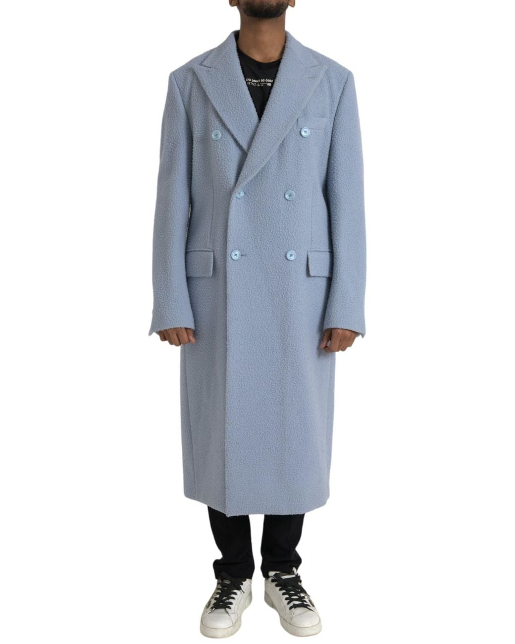 Dolce & Gabbana Blue Double Breasted Long Trench Coat Jacket for men