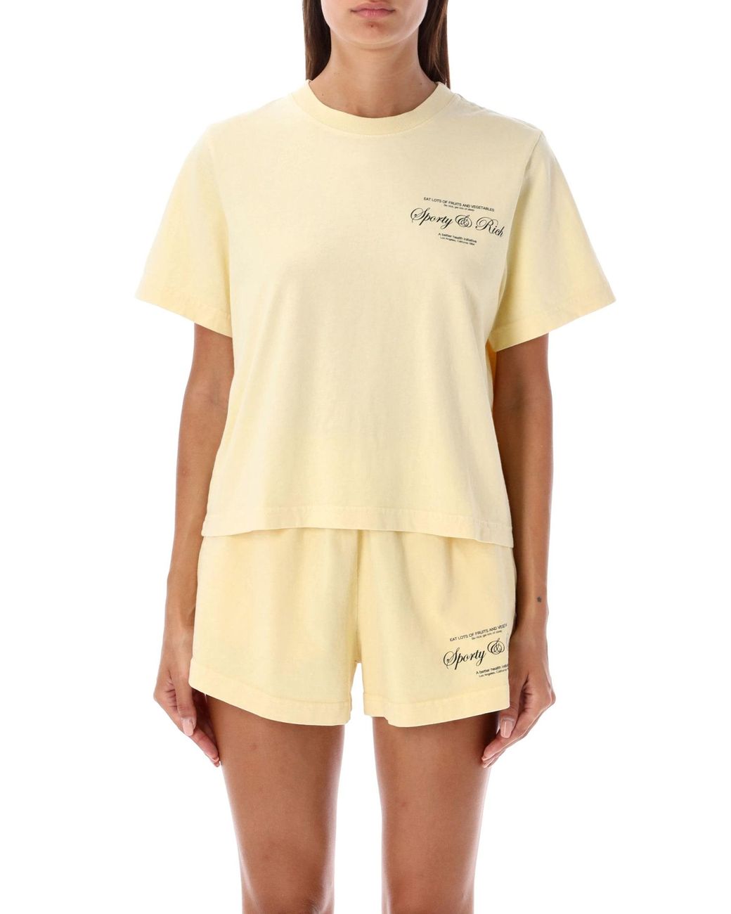 Sporty & Rich Script Logo Cropped T-shirt in Natural | Lyst