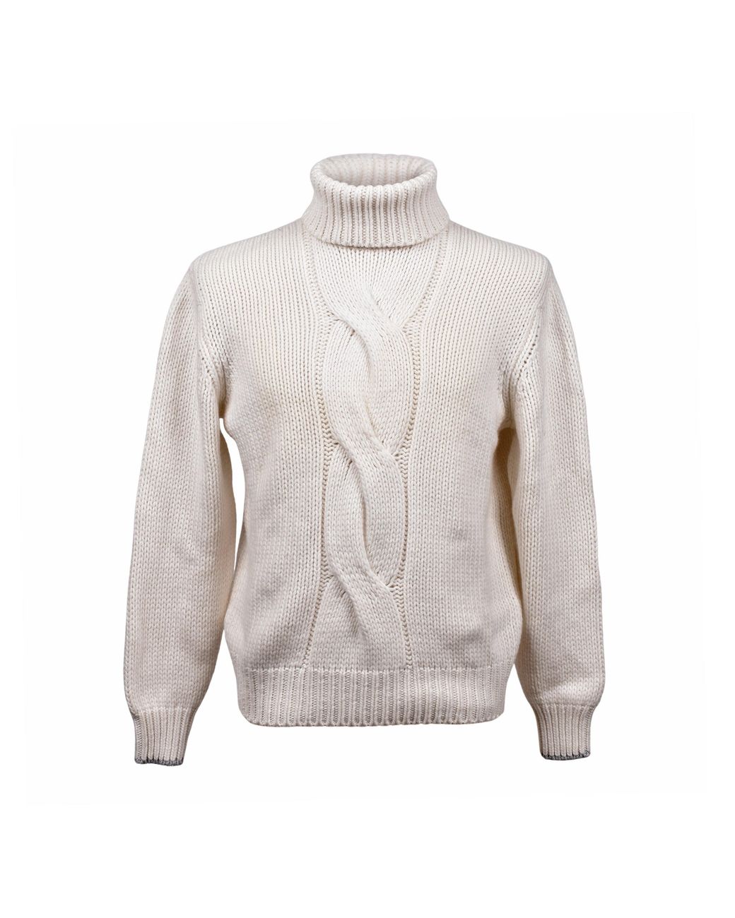 Brunello Cucinelli Gray Cream Cashmere Cable Sweater for men