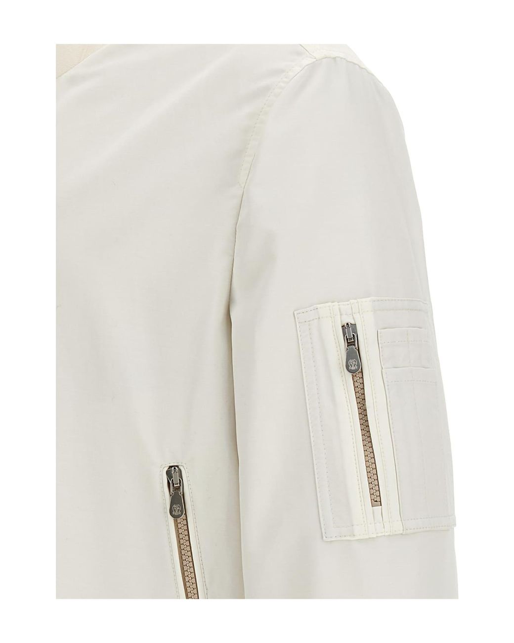 Brunello Cucinelli White Ivory Bomber Jacket With Zipper Clothing for men