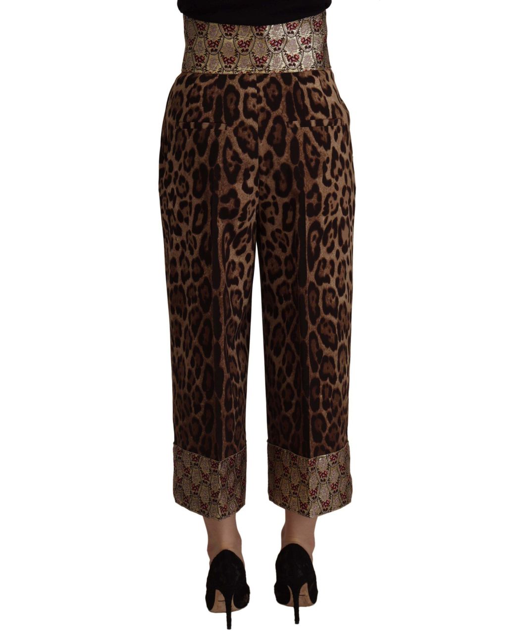 Dolce & Gabbana Black High Waist Cropped Leopard Jacquard Pants