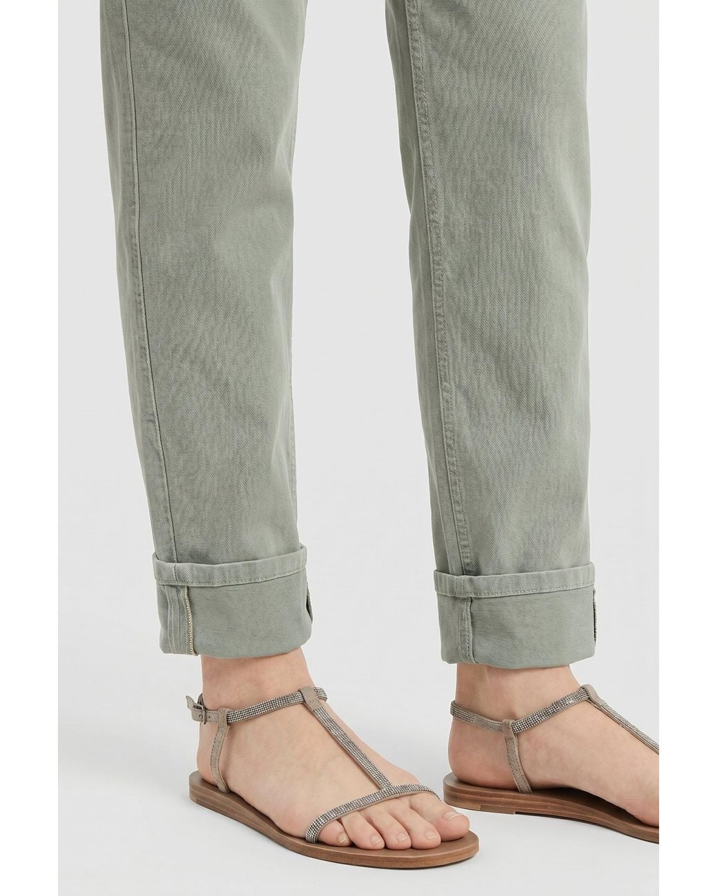 Brunello Cucinelli Gray Sage Cotton Relaxed Fit Trousers