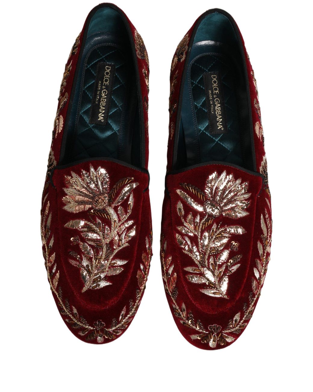 Dolce & Gabbana Black Velvet Floral Embroidery Loafers Shoes Leather for men
