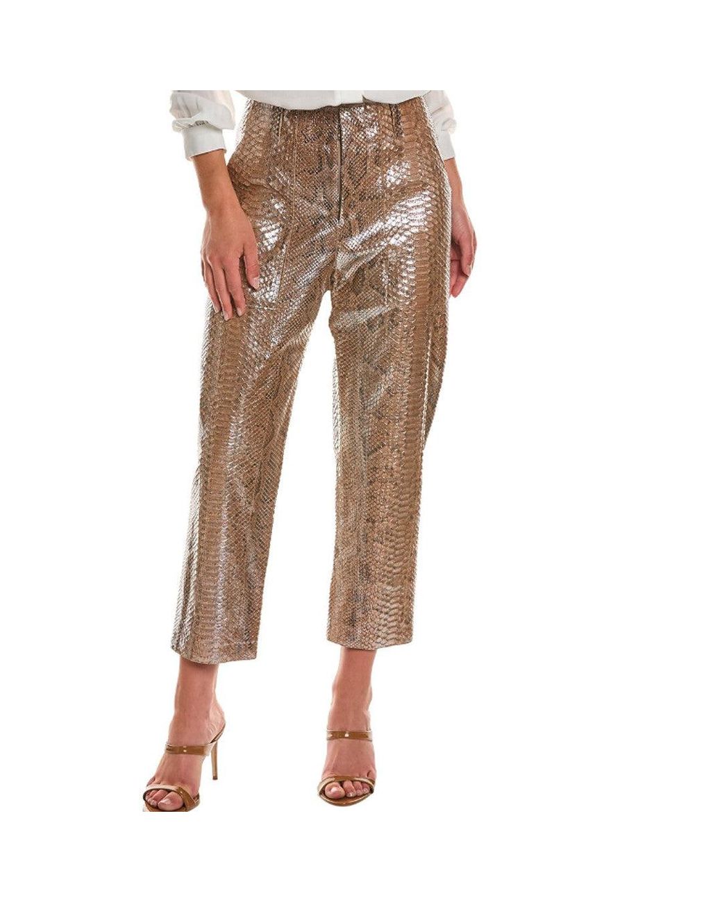 Brunello Cucinelli Brown Snakeskin-Print Leather Trousers