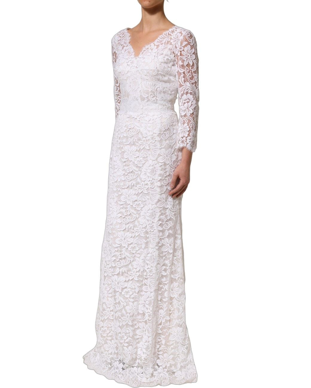 Dolce & Gabbana Gray Cotton Floral Lace Long Gown Dress Nylon Viscose