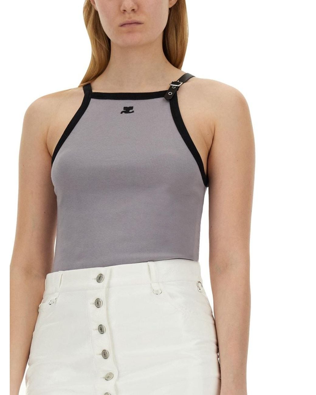 Courreges Gray Logo Cotton Top Main Fabric: Tops