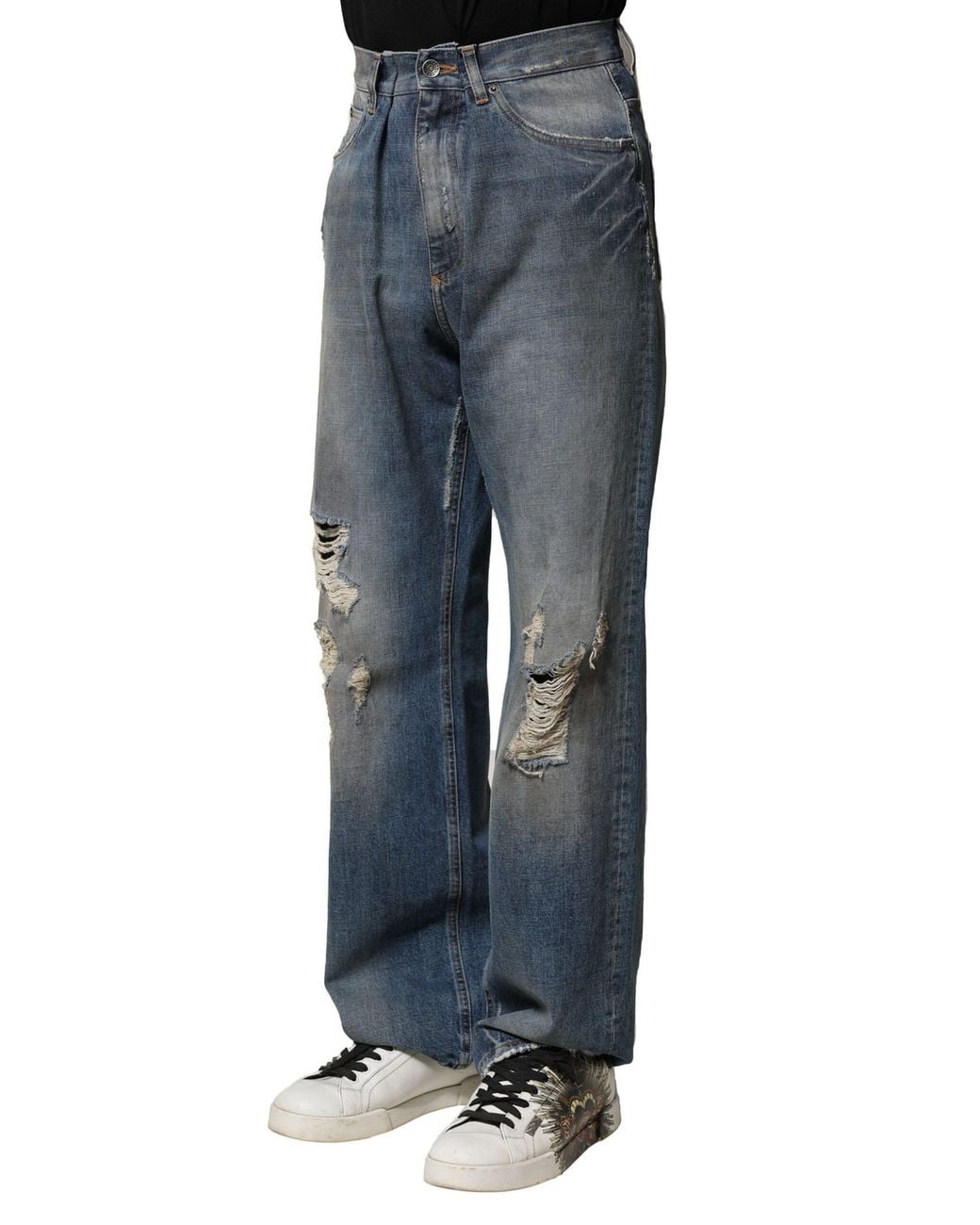 Dolce & Gabbana Blue Ripped Denim Jeans for men