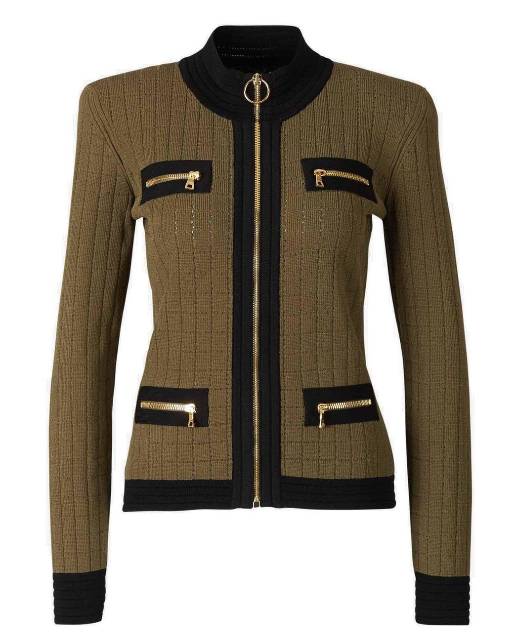 Fonetik lineal lommetørklæde Balmain Ribbed Zip-up Jacket in Green | Lyst UK