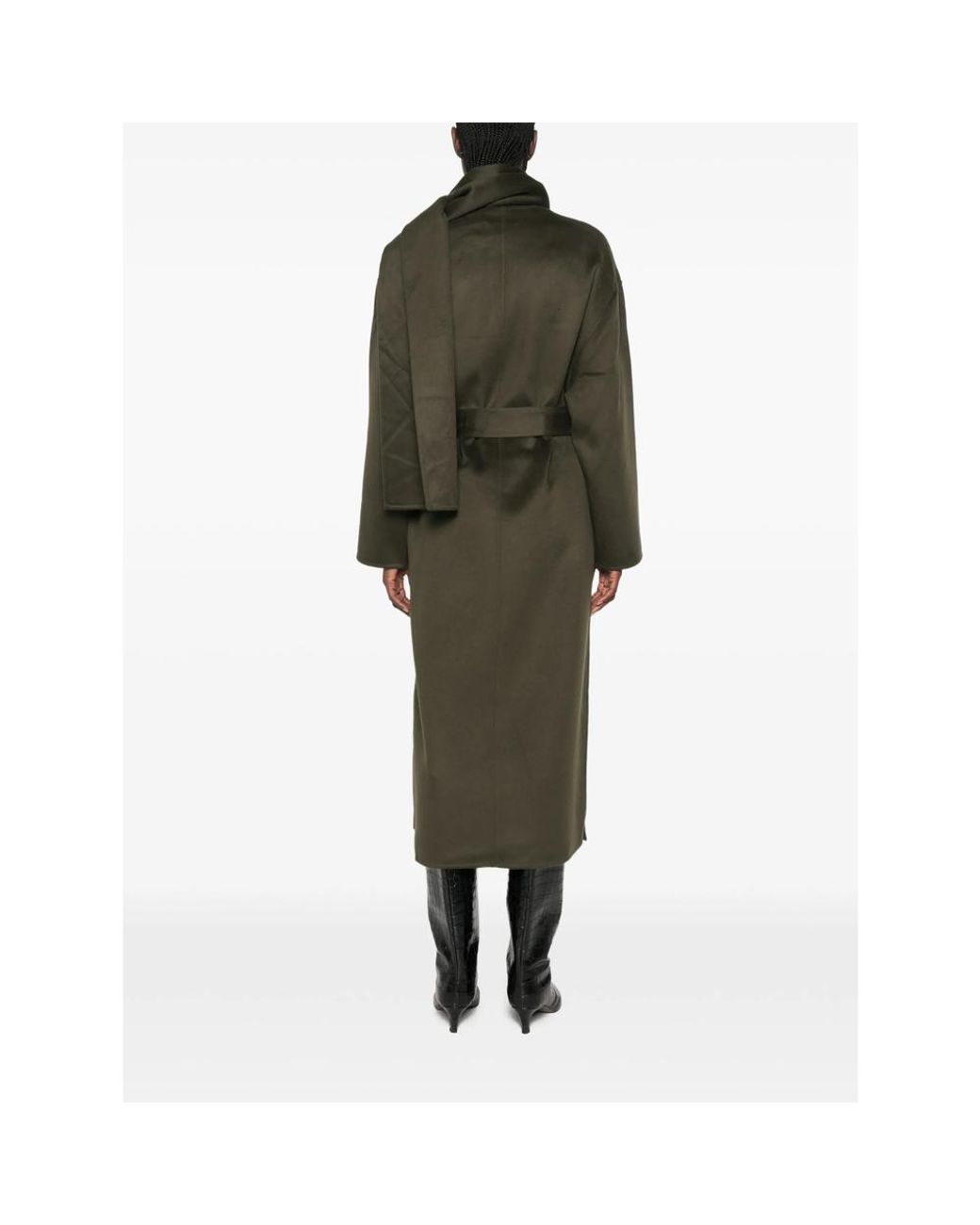 The Dynamis Studio Green Scarf-Detail Belted Coat