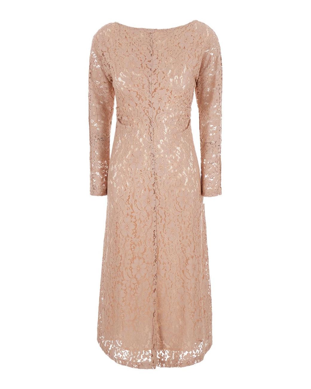 Le Plain Natural Long V-Neck Dress With Lace Sleeves