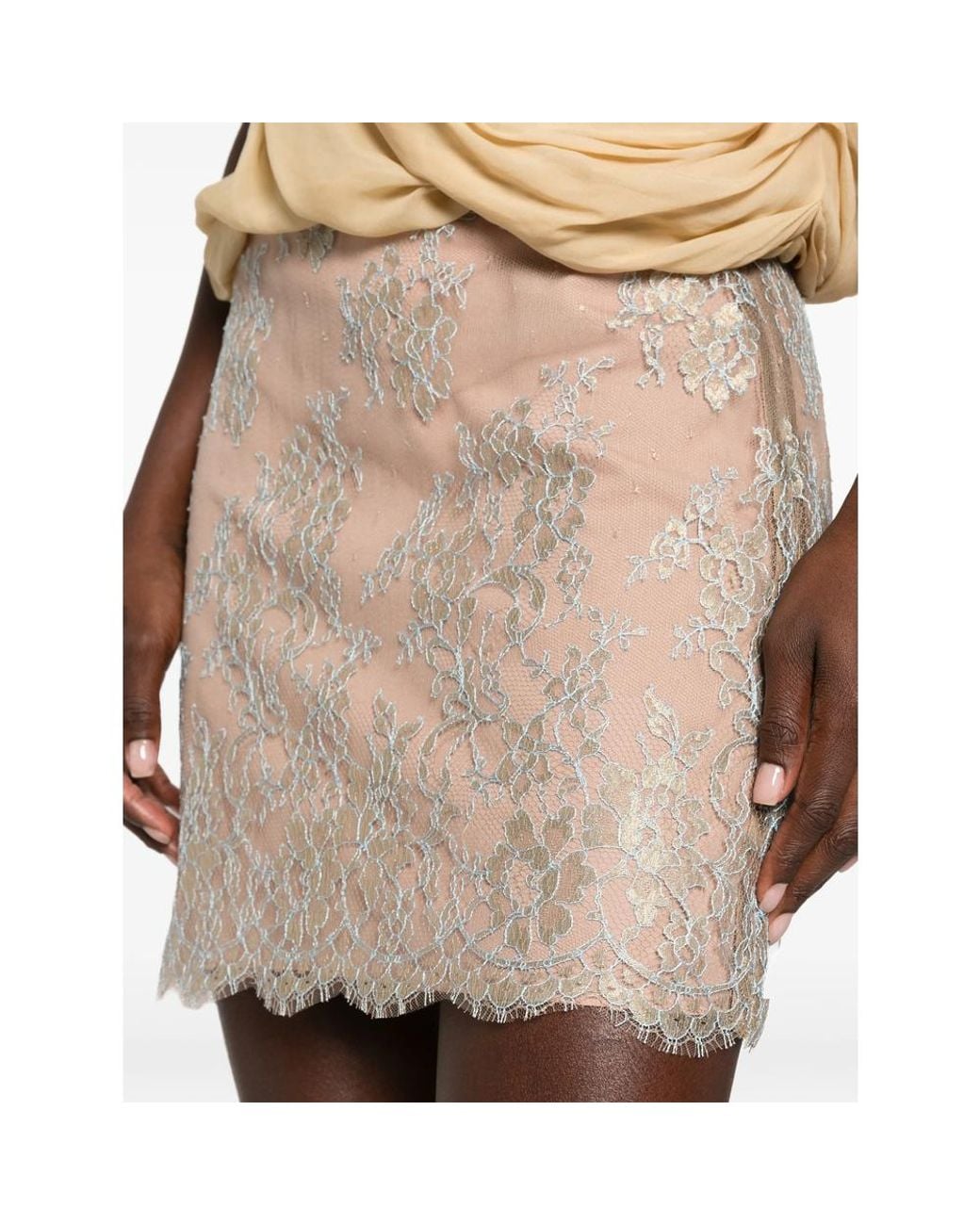 Valentino Pink Lace Skirt With Metallic Threading Viscose