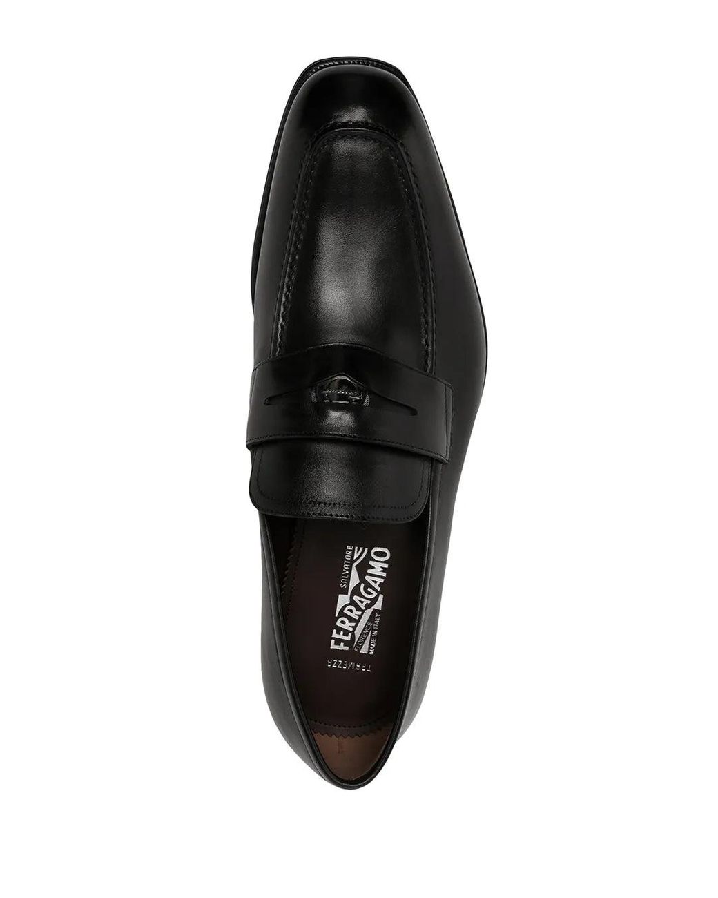 Ferragamo Black Tramezza Leather Penny Loafers for men