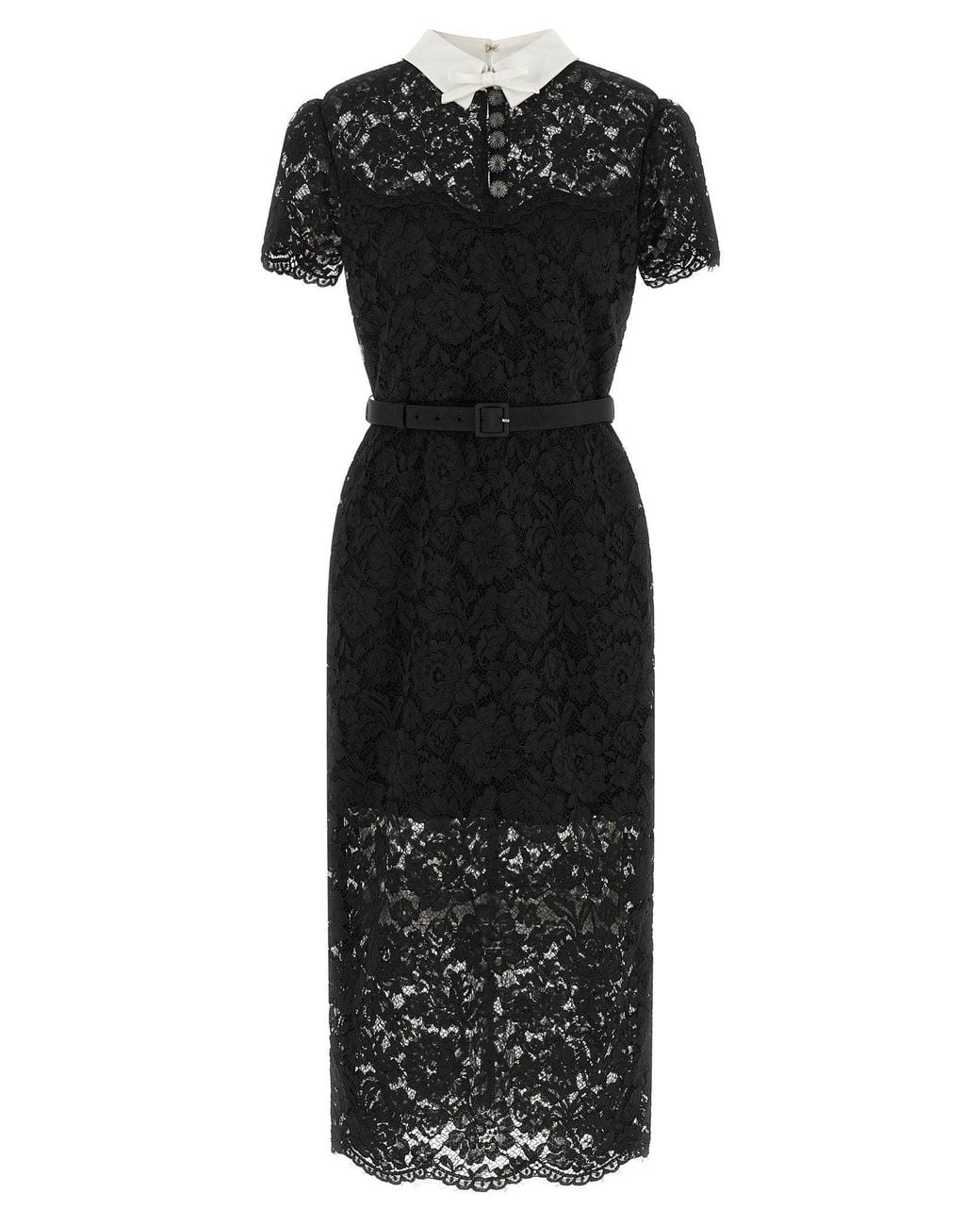 Self-Portrait Black Floral Lace With Contrast Collar Dress