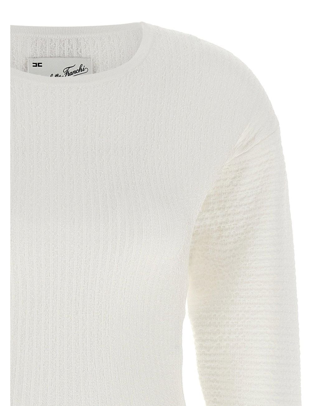 Elisabetta Franchi White Ribbed Knit Pleated Dress