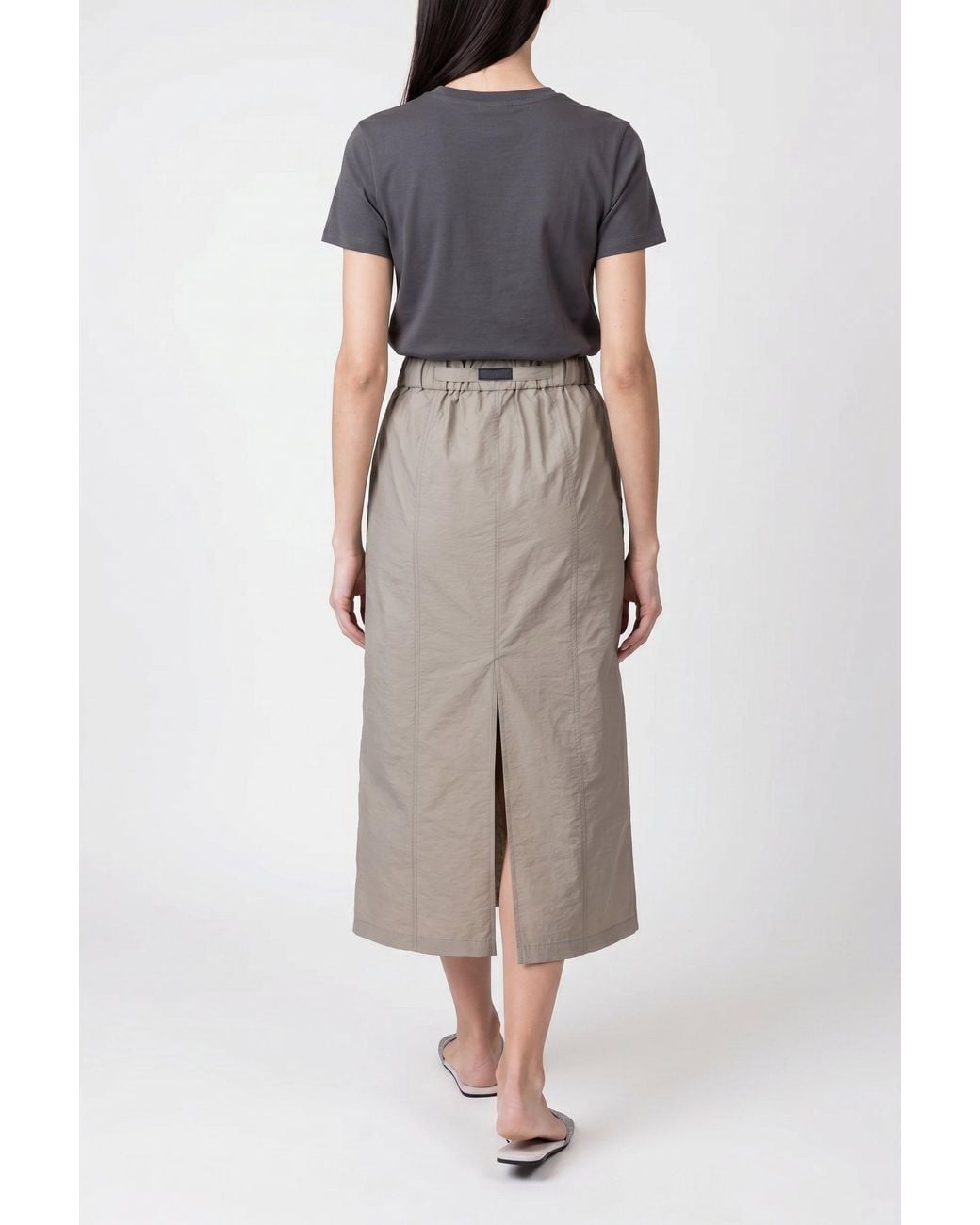 Brunello Cucinelli Green Oliva Cotton Blend Midi Skirt With Tie