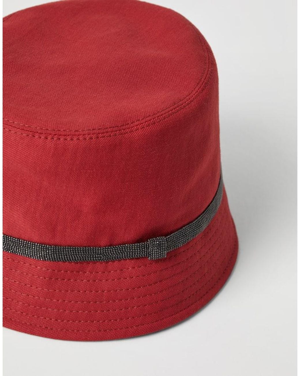 Brunello Cucinelli Red Linen Blend Bucket Hat