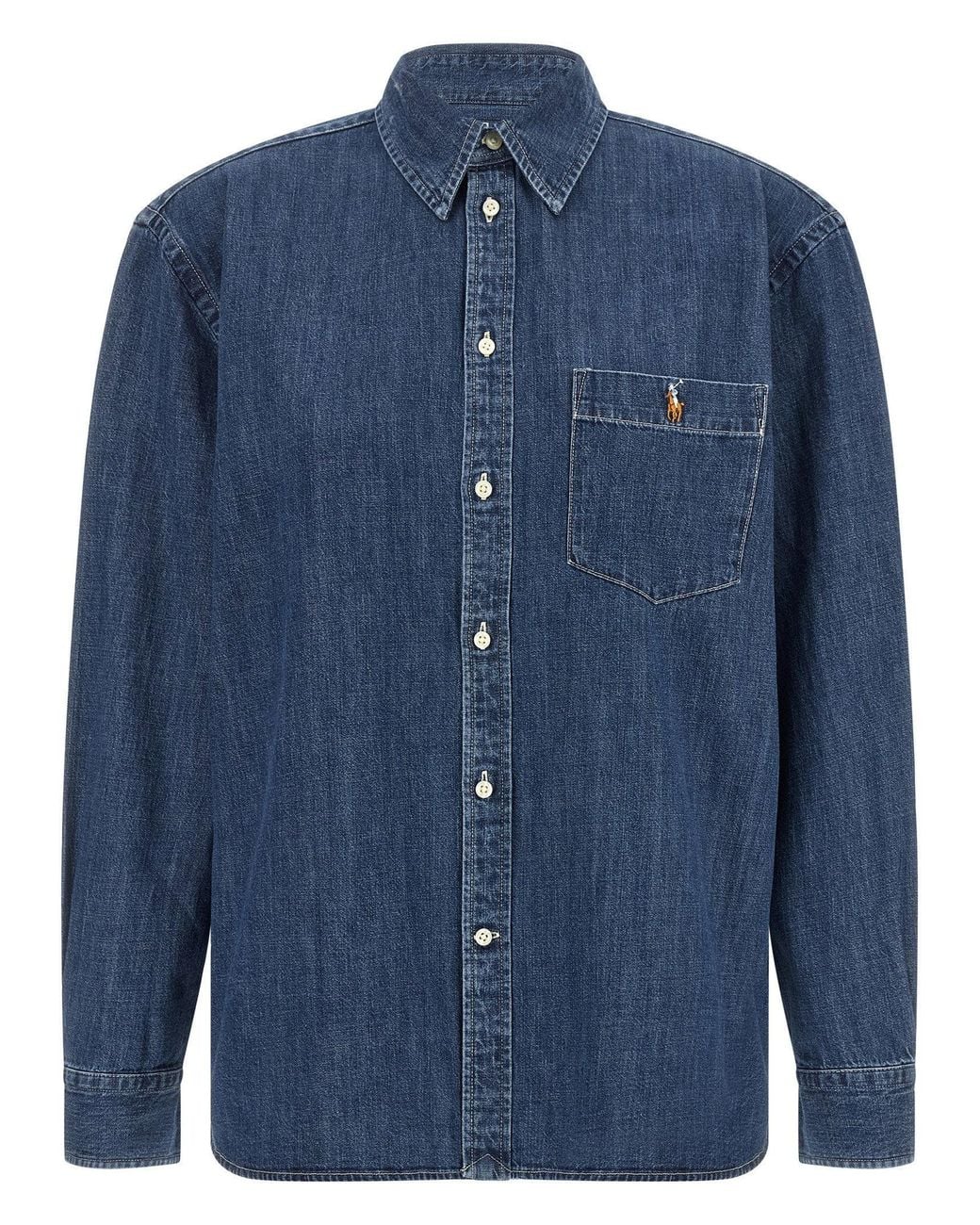 Polo Ralph Lauren Blue Logo-Embroidered Denim Shirt