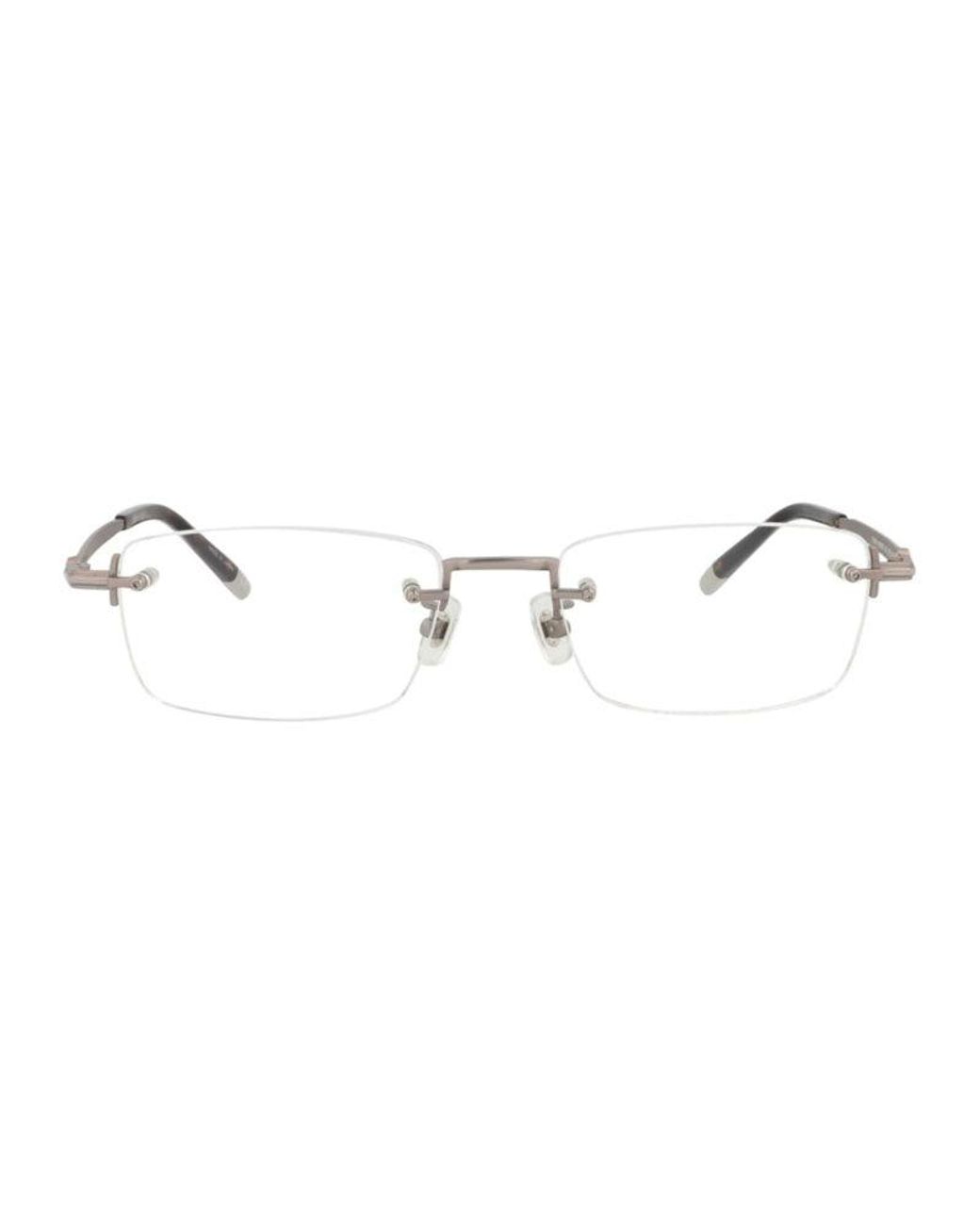 Montblanc Metallic Eyeglasses Rectangle Semi Rim, Frame And Clear Demo Lenses Lens Mb0132O002 Sunglasses