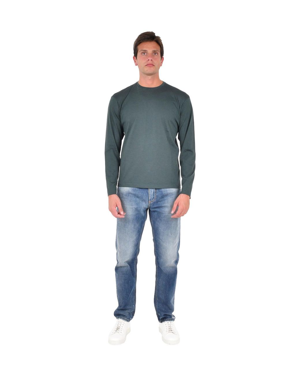 Low Brand Blue Regular-Fit Wool Long-Sleeved Crewneck T-Shirt for men