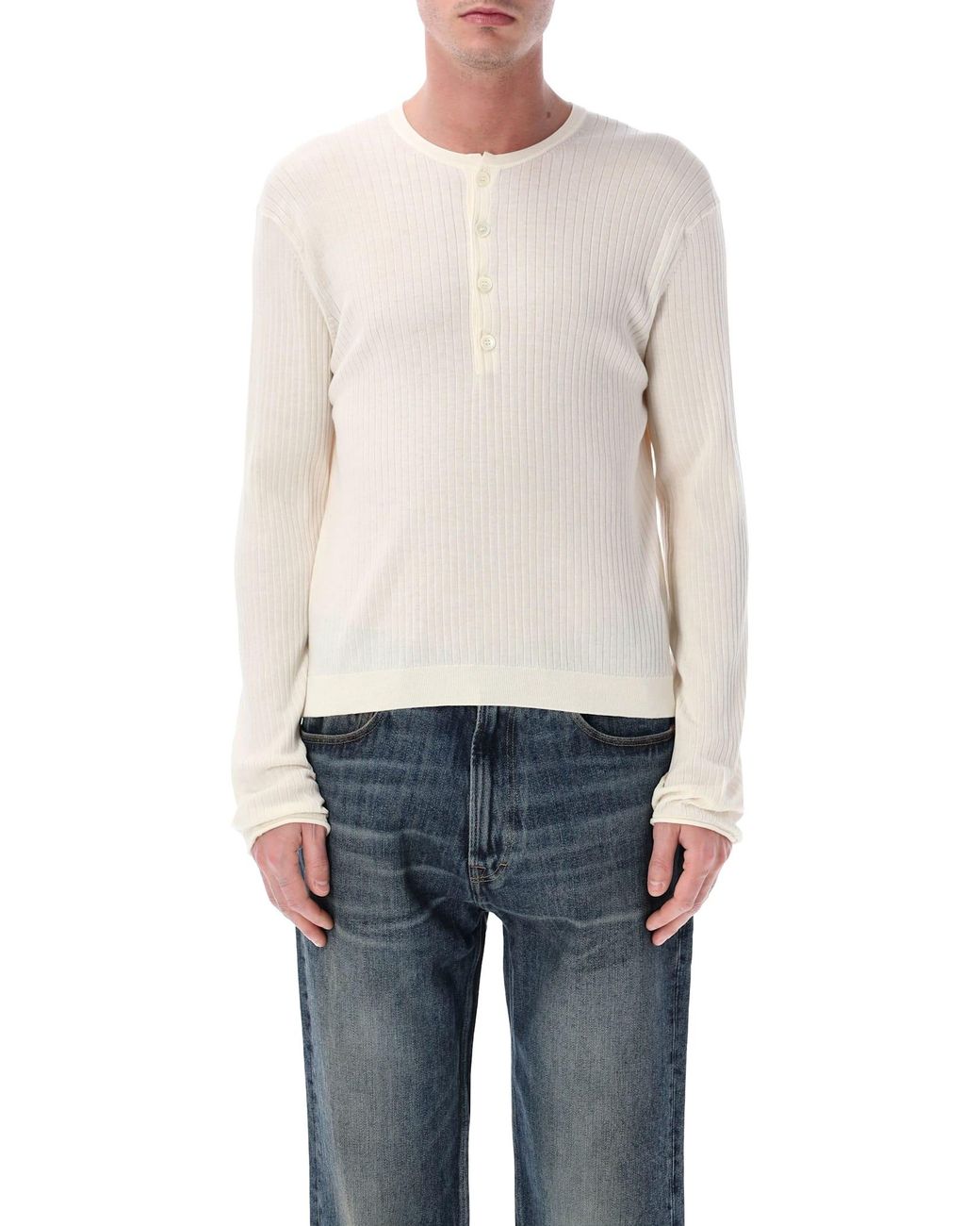 Our Legacy Fine Henley Cotton Crepe Sweater in Blue for Men | Lyst