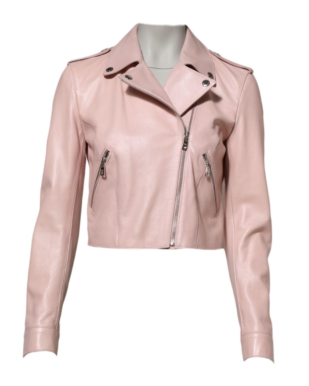 Dolce & Gabbana Pink Light Collar Leather Biker Jacket Taurus Clothing