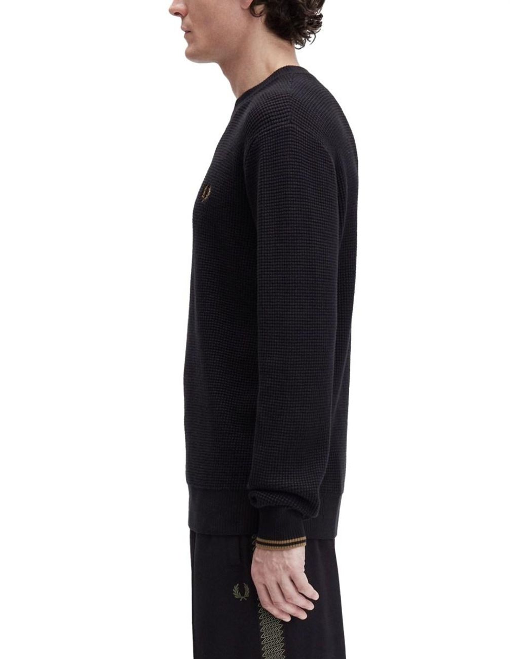 Fred Perry Blue Textured Cotton Jumper Sweater for men